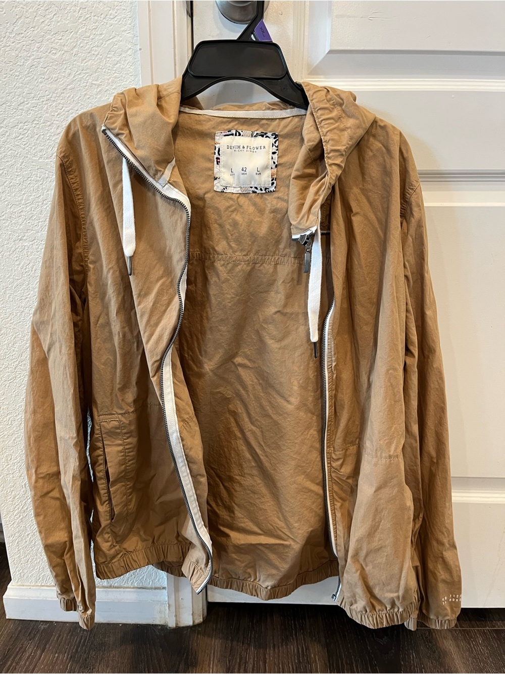 Denim & Flower Men's Hooded Windbreaker in Tan
